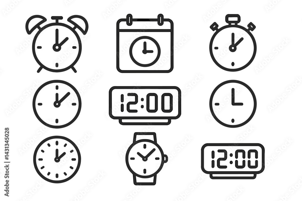 Leinwandbilder collection of various clock icons featuring different designs and styles for timekeeping and schedul