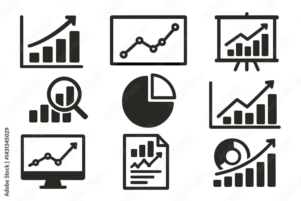 Aufkleber Icon set featuring various graphs and charts suitable for data visualization and analytics presentations