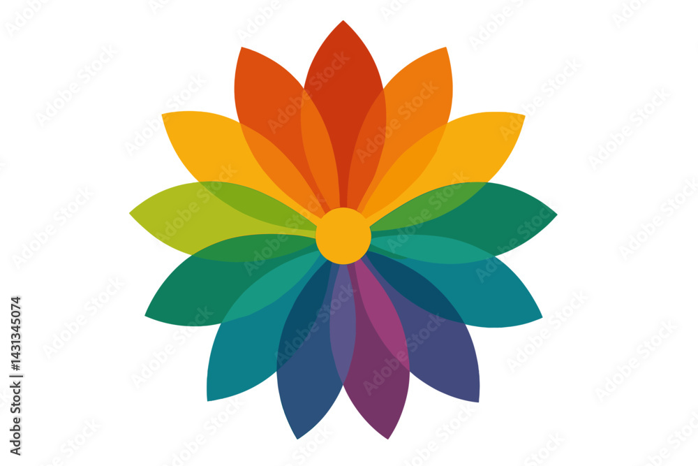 Poster colorful flower icon set showcasing various vibrant shades arranged in a circular pattern for creati