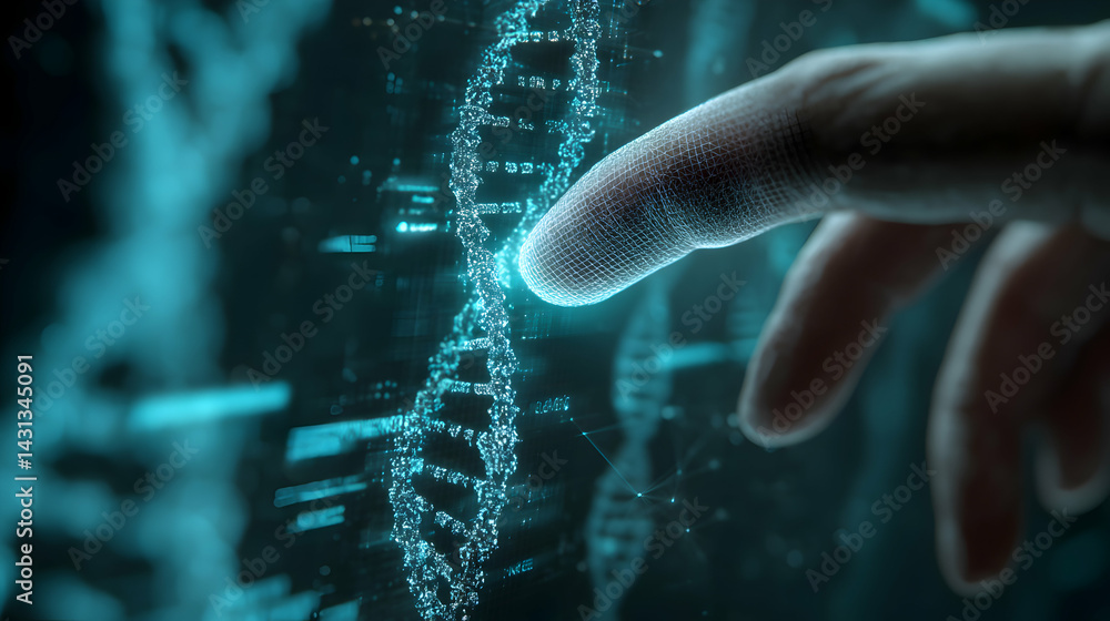 Poster advanced digital interface for human genome analysis displaying complex data visualization process