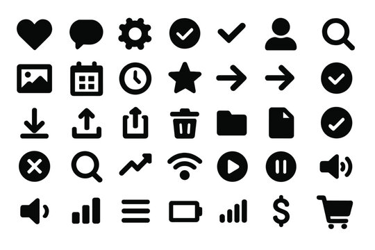 Icon set featuring various symbols for user interface applications, including social media and productivity tools