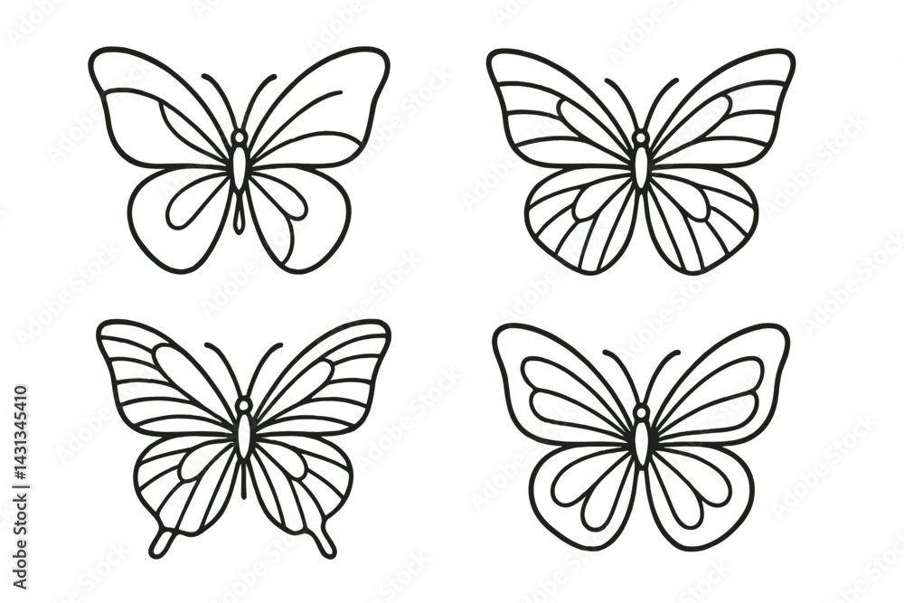 Aufkleber Beautiful hand-drawn butterfly icon set for various design projects and creative uses