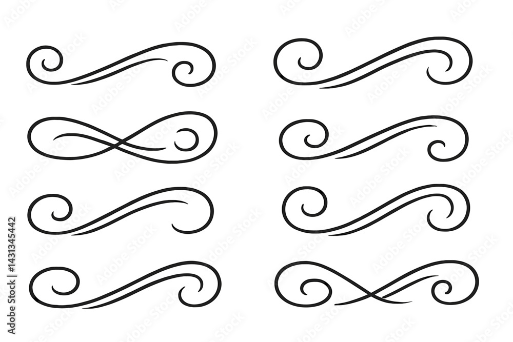 Aufkleber decorative icon set featuring elegant swirls and flourishes for graphic design projects and artistic