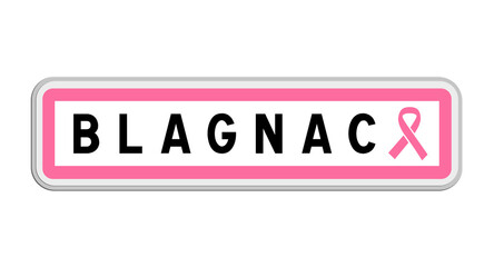 Panneau de sortie de Blagnac, Haute-Garonne, Occitanie avec Ruban Octobre Rose