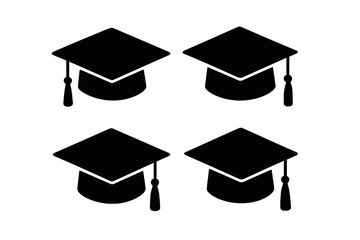 Icon set featuring graduation caps in a simple design suitable for educational themes and celebrations