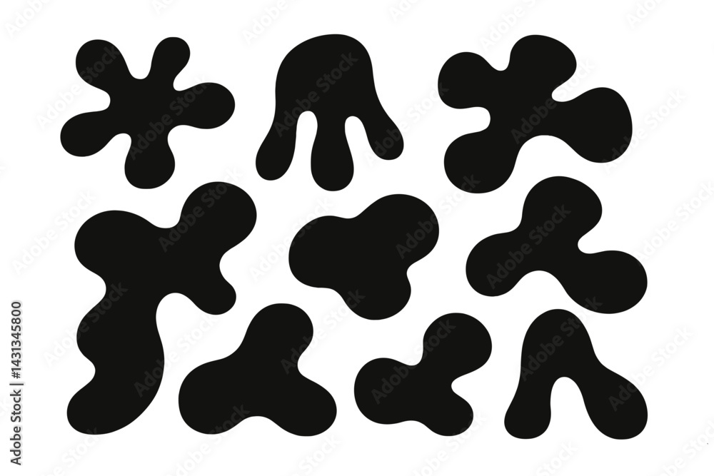 Poster Icon set featuring abstract black shapes with varied forms suitable for modern design projects