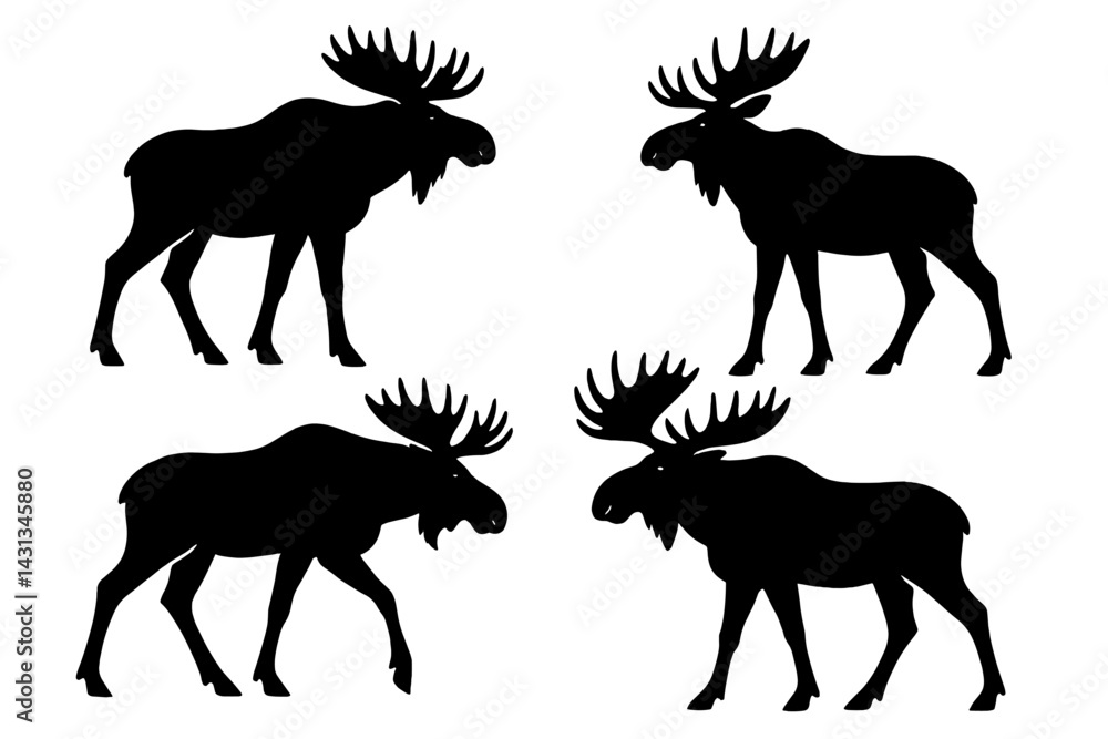 Poster Moose icon set featuring various poses for use in design projects and illustrations