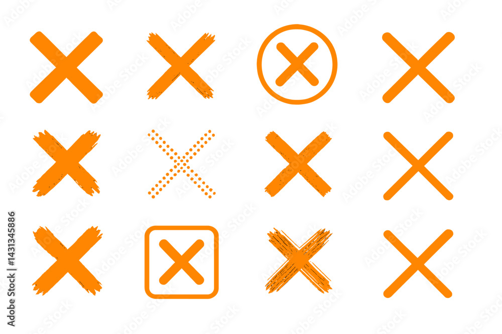 Poster variety of orange icons depicting different styles of crosses suitable for graphic design projects