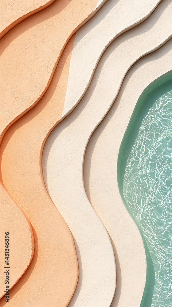 Poster abstract peach cream and teal wave pattern background