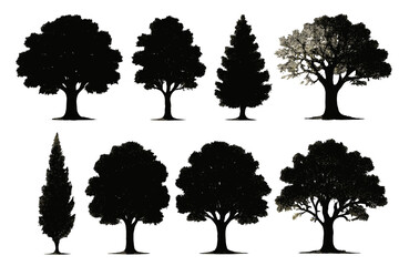 Collection of diverse tree icons showcasing various silhouettes created for nature-themed design projects