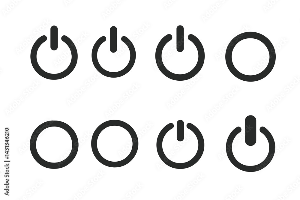 Aufkleber Icon set featuring various power symbols designed for user interface applications