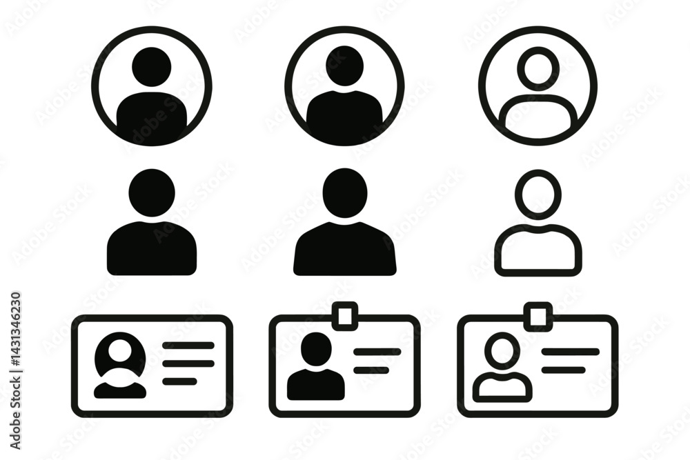 Poster Collection of icon set illustrating user profiles and identification cards for digital applications and web design
