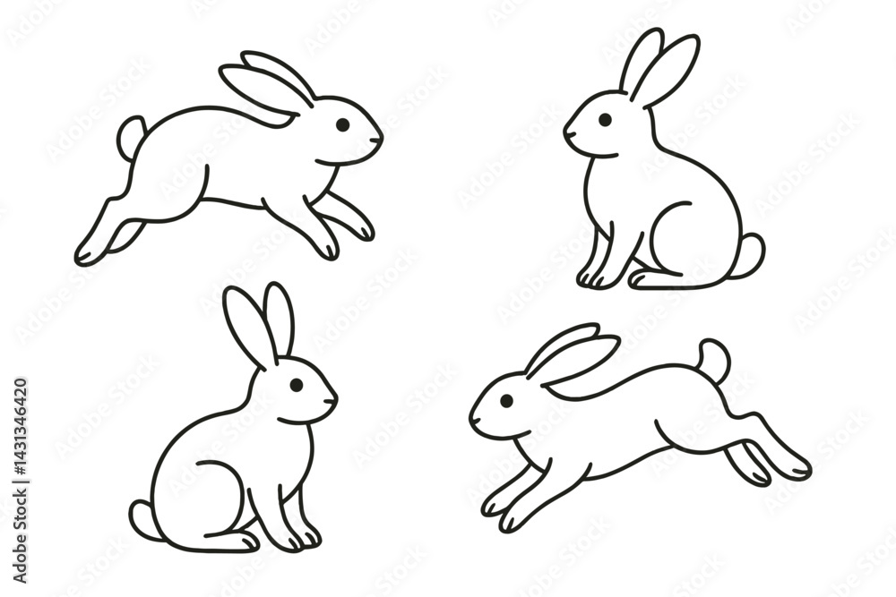 Poster Cute rabbit icon set featuring various poses for creative projects and designs