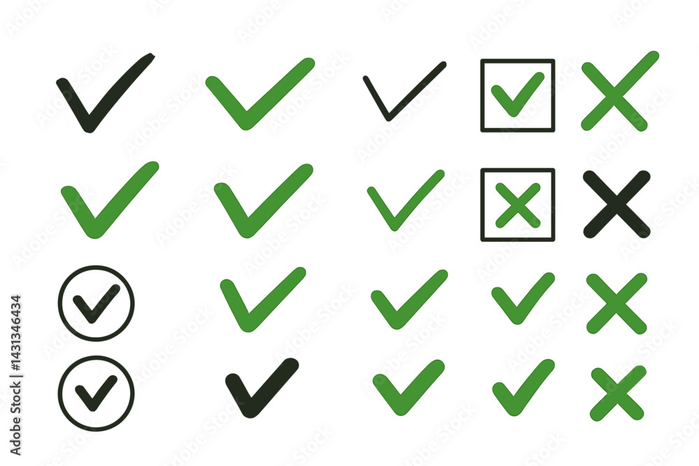Fototapete Icons showcasing different check marks and cross symbols for user interface design and graphic projects