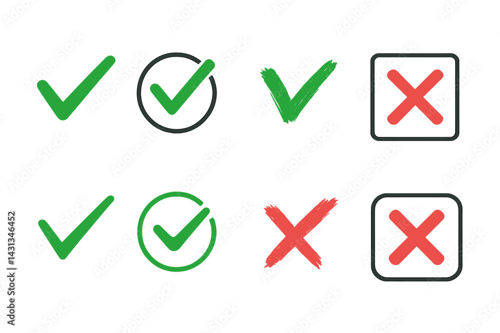 Poster Check mark and cross mark icon set for clear visual communication in design