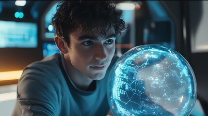 Cinematic Futuristic Scene with Man in Sci-Fi World