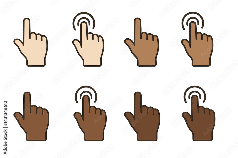 Aufkleber Diverse icon set illustrating various hand gestures for touch interaction and navigation across digital platforms