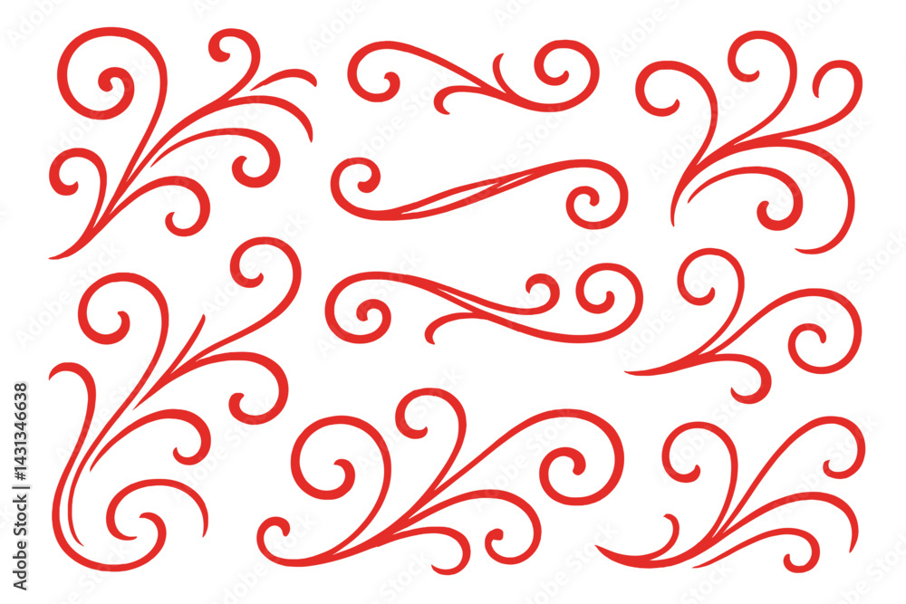 Aufkleber Decorative red icon set featuring elegant swirling designs for artistic projects and creative applications