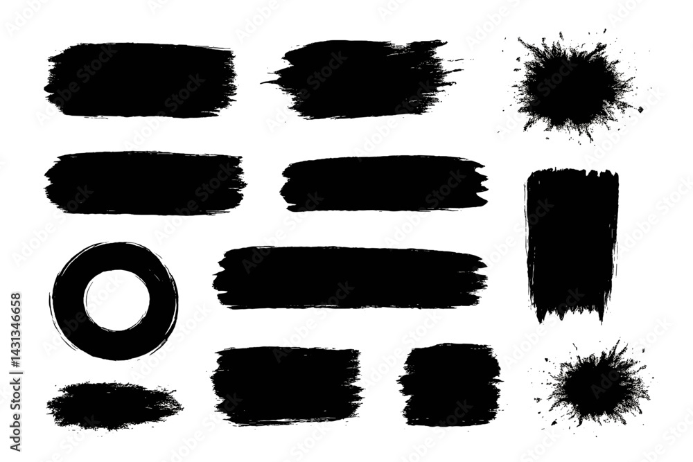 Poster creative black ink brush strokes and splatters for design projects and artwork enhancement