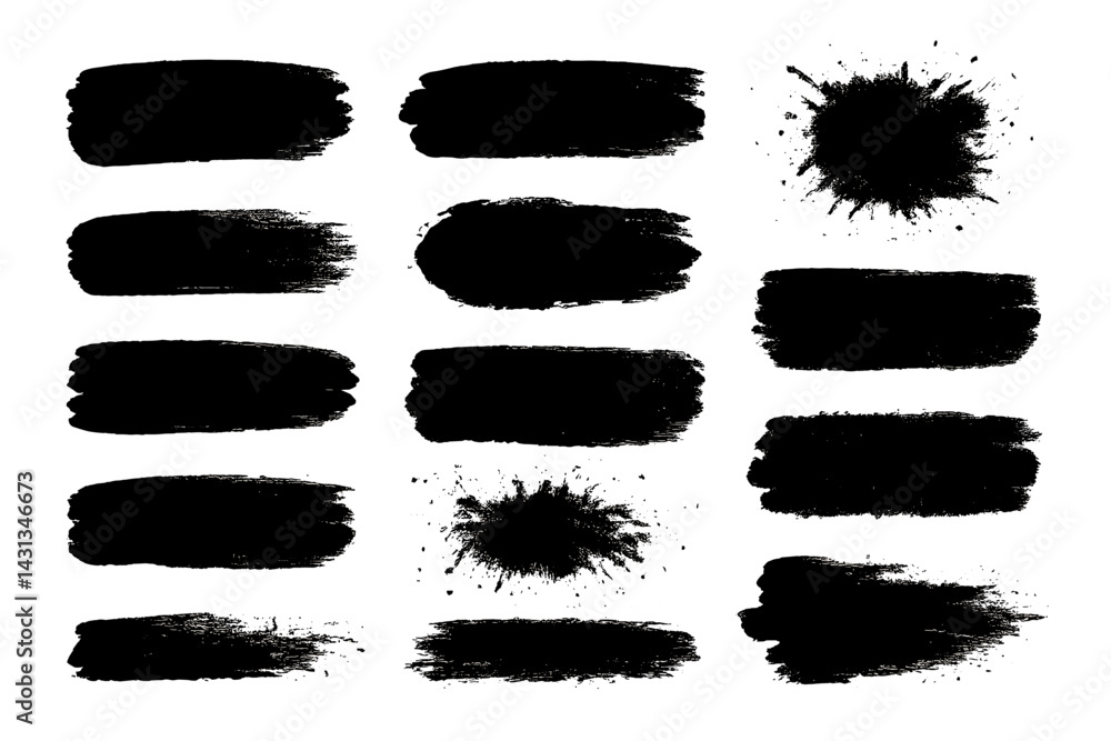 Poster Black brush stroke icon set for creative design projects and artistic applications