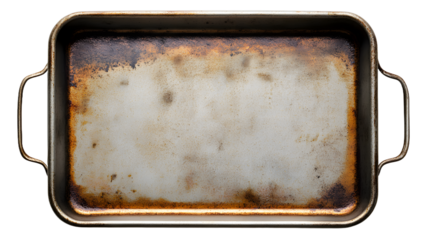 baking tray in top view on white background