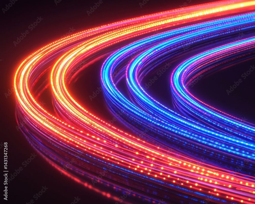 Poster vibrant light trails in red and blue create a dynamic, energetic visual effect, illustrating motion 
