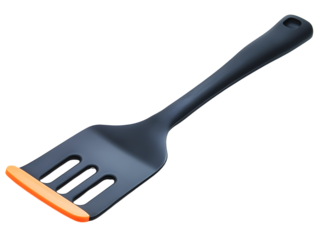 Orange slotted spatula for cooking, kitchen utensils, cut out transparent