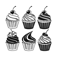 Stylized Cupcake Silhouettes – Decorative Dessert Icons