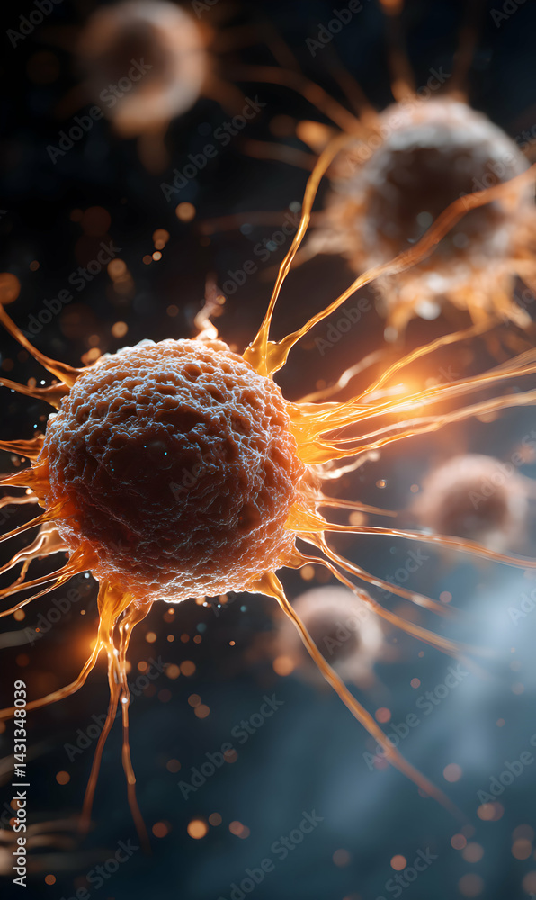 Poster exploring cellular interactions and viral dynamics within the microscopic universe model