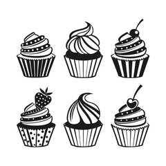 Stylized Cupcake Silhouettes – Decorative Dessert Icons
