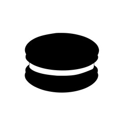 Minimalist black silhouette of a macaron symbolizing colorful French confections
