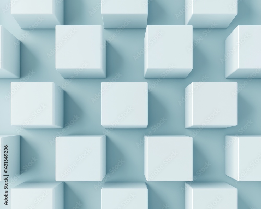 Poster a minimalist arrangement of light blue cubes creates a visually appealing geometric pattern against 