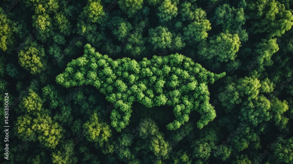Poster Unique Animal Shape Created by Treetops as Seen From Above, Showcasing the Abstract Connection Between Wildlife and Forest Generative AI