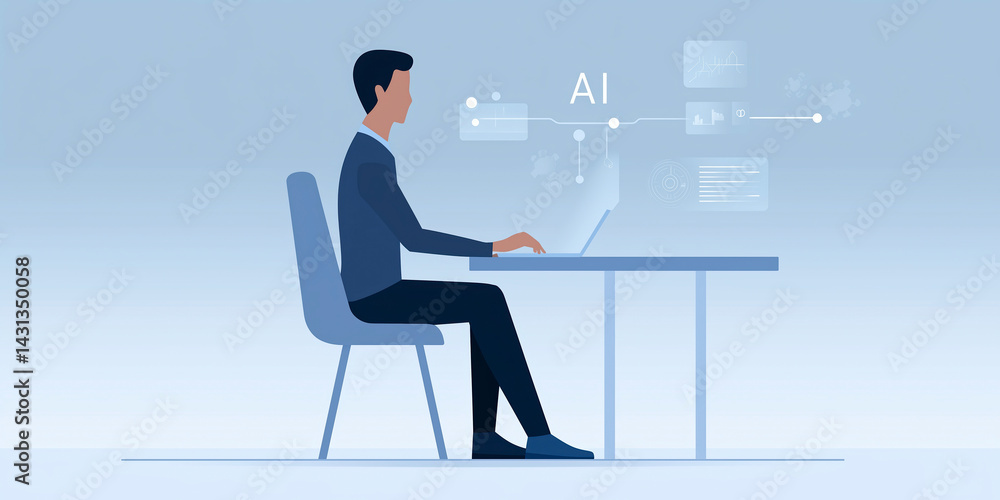 Aufkleber professional man working on laptop with artificial intelligence interface in modern workspace digita