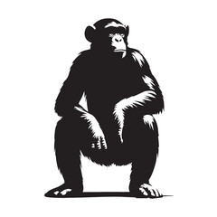 Flat, high-quality chimpanzee silhouette vector asset designed for maximum clarity – chimpanzee silhouette – chimpanzee vector – chimpanzee illustration – silhouette of chimpanzee – chimpanzee icon

