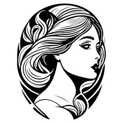 Elegant monochrome woman portrait in stylized oval frame creating timeless beauty