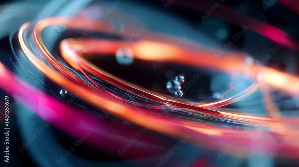 Poster abstract representation of particle collisions inside an atom exhibiting intricate energy pathways