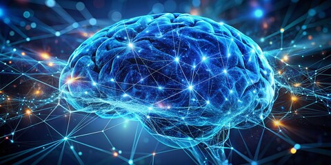 Abstract Blue Brain Network: 3D Render of Innovative Neural Connections with Long Exposure Effect