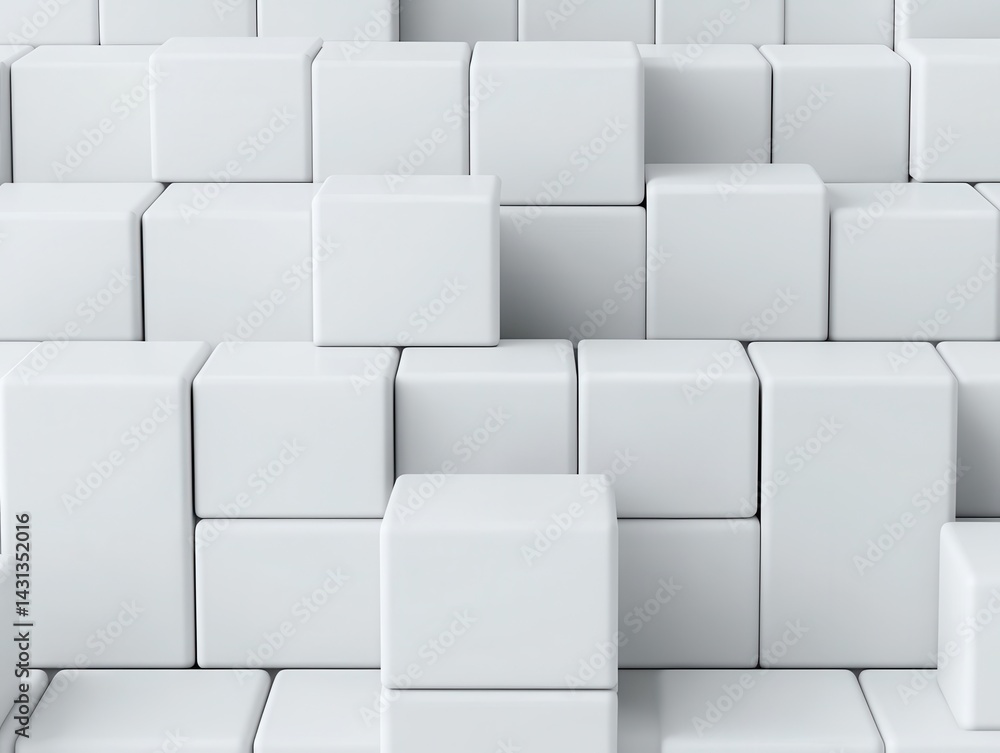 Poster a minimalist arrangement of white cubes, creating a clean and modern aesthetic, suitable for various