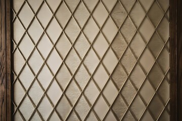 Naklejka premium Intricate diamond patterned wall panel with wooden framing texture detail