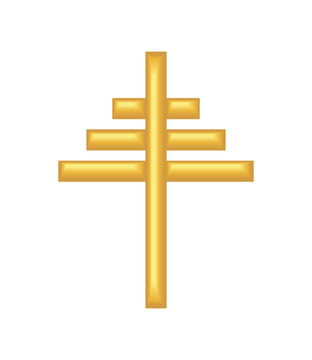 Papal Ferula Triple Bar Gold Religious Cross Ceremonial Staff