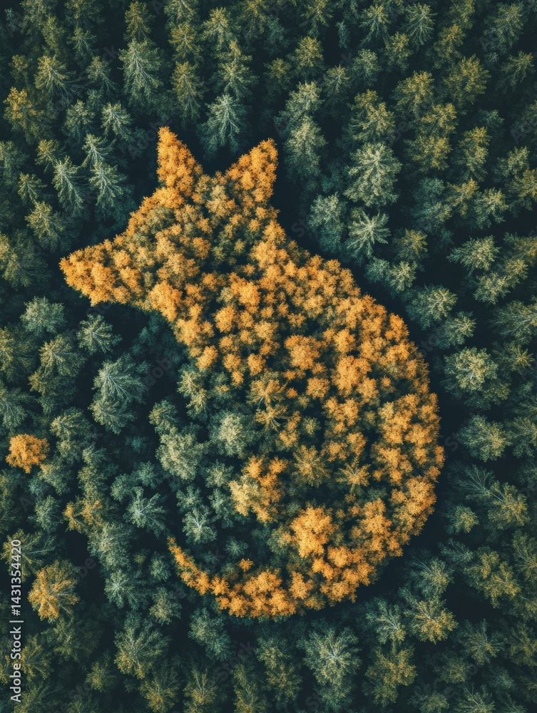 Poster animal shape created by treetops captures abstract wildlife connection from an aerial perspective in