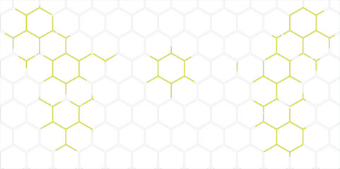 Seamless honeycomb hexagon pattern with geometric shapes and a yellow background