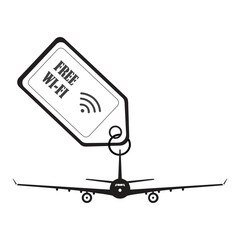 Plane with a label with wifi symbol and text free wi-fi