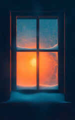 frosted window glowing with warm indoor light – ideal for winter-themed design, holiday cards, or cozy interior atmosphere concepts