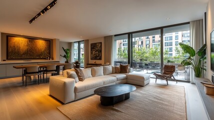 Fototapeta premium Luxurious Apartment Living Room with City View