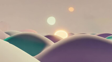 Abstract floating landscape with glowing orbs