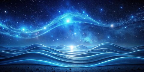 Celestial Waves Across a Dreamlike Landscape Under a Starry Sky