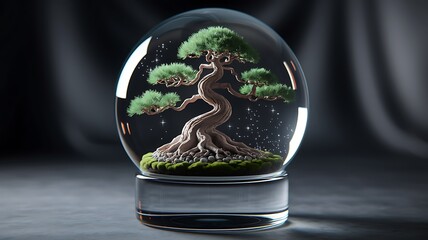 Pristine Snow Globe with Miniature Pine Tree