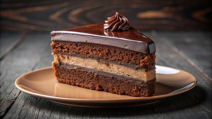 Cake slice with rich chocolate texture, decadent dessert, slice of heaven ,  decadent dessert